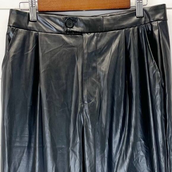H Halston Faux Leather Pants Women Small Straight Leg Corporate Goth Grunge - Picture 4 of 9